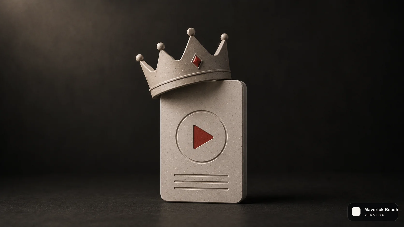 A crowned video card with a play button, representing video as the dominant attention format.