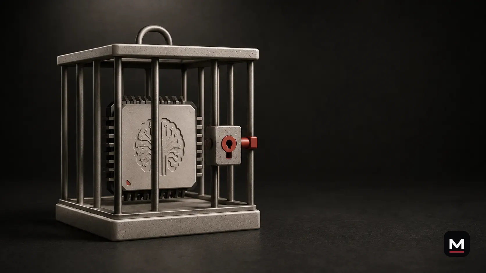 An artificial intelligence processor locked inside a metal cage.