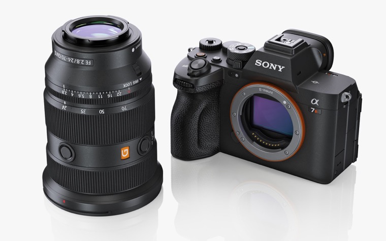 Sony Alpha camera body and lens shown as professional video production tools.