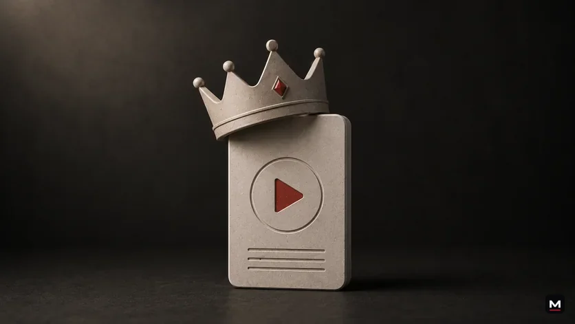 A crowned video card with a play button, representing video as the dominant attention format.